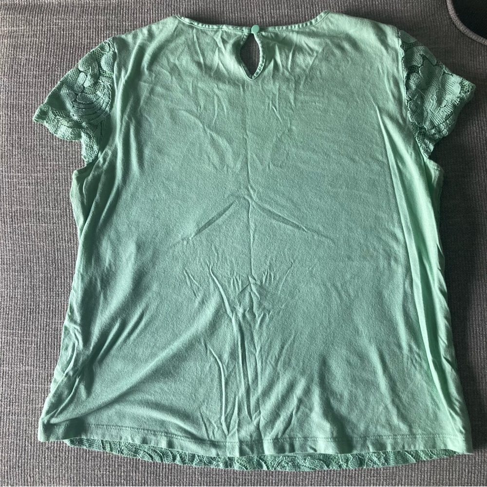 LOFT Mint Green Lace Front Cap Sleeve Shirt Blouse Size XS Petite - Picture 5 of 6